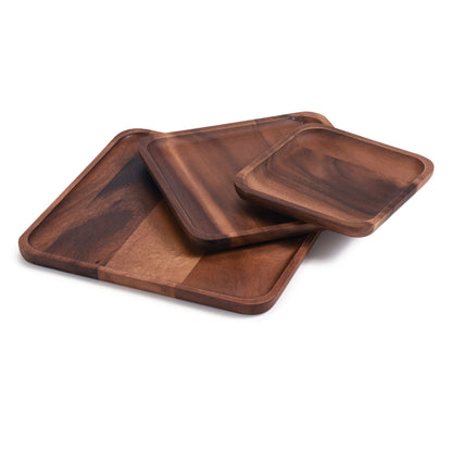 Acacia Wood Serving Plates Set of 3, Square or Rectangle Nesting Sizes – view 4