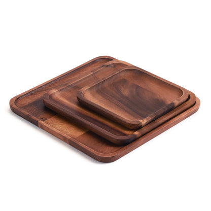 Acacia Wood Serving Plates Set of 3, Square or Rectangle Nesting Sizes – view 3