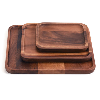 Acacia Wood Serving Plates Set of 3, Square or Rectangle Nesting Sizes – view 2