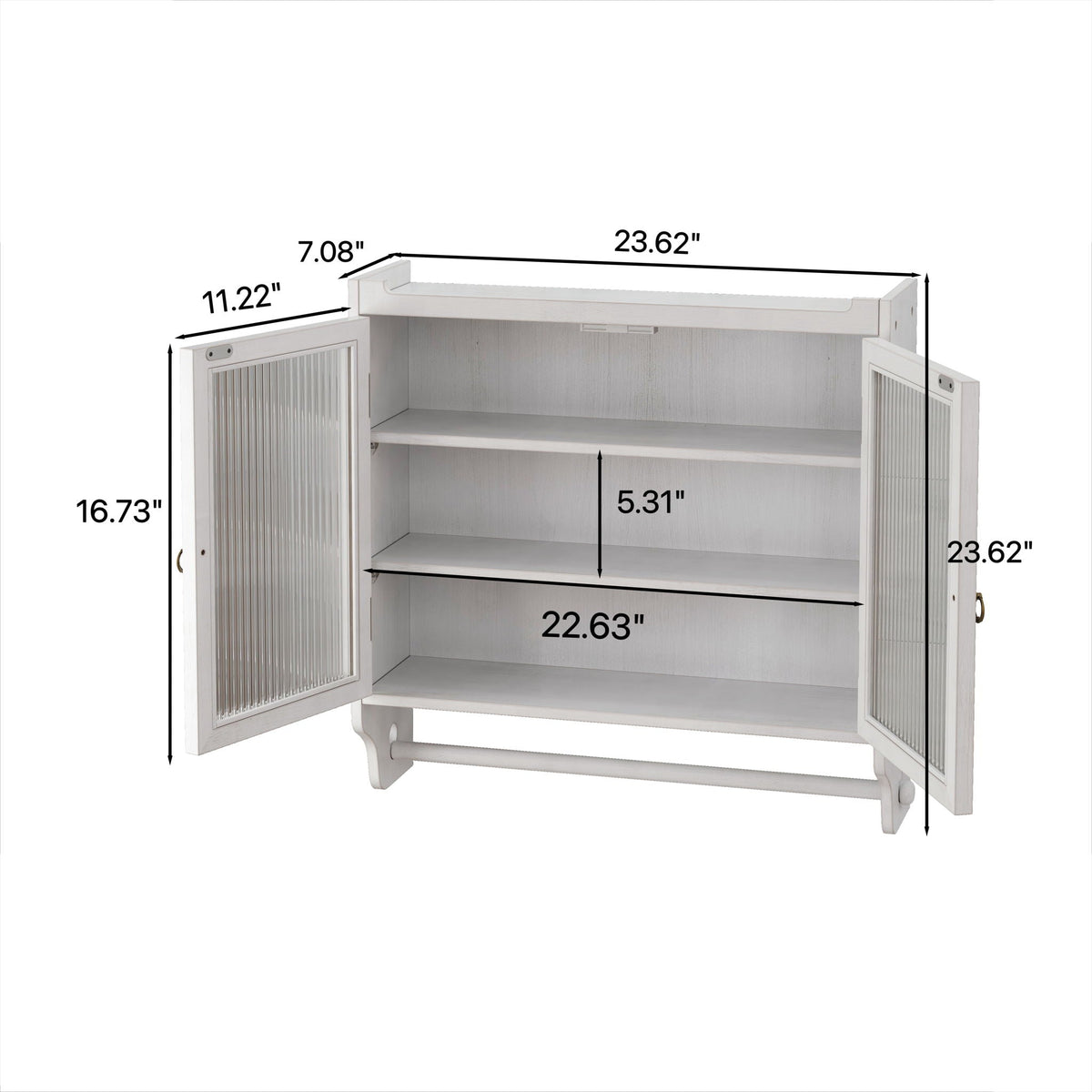 Vintage Double Door Medicine Cabinet with Towel Rack, White Washed – view 3