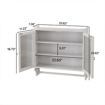 Vintage Double Door Medicine Cabinet with Towel Rack, White Washed – view 3