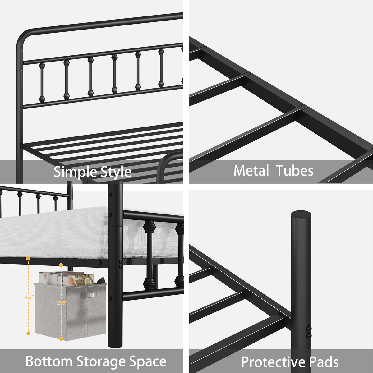 Black Metal Full Size Bed Frame with Headboard and Under-Bed Storage – view 7