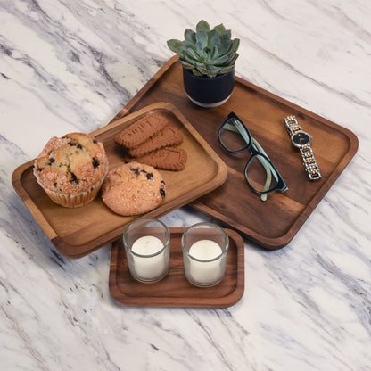 Acacia Wood Serving Plates Set of 3, Square or Rectangle Nesting Sizes – view 8