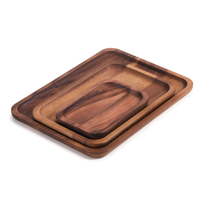 Acacia Wood Serving Plates Set of 3, Square or Rectangle Nesting Sizes – view 6
