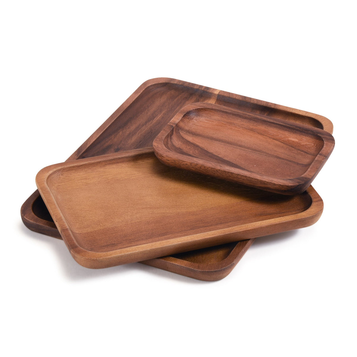 Acacia Wood Serving Plates Set of 3, Square or Rectangle Nesting Sizes – view 7