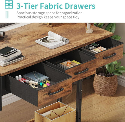 Rolling Height-Adjustable Computer Desk with Fabric Drawers – view 7