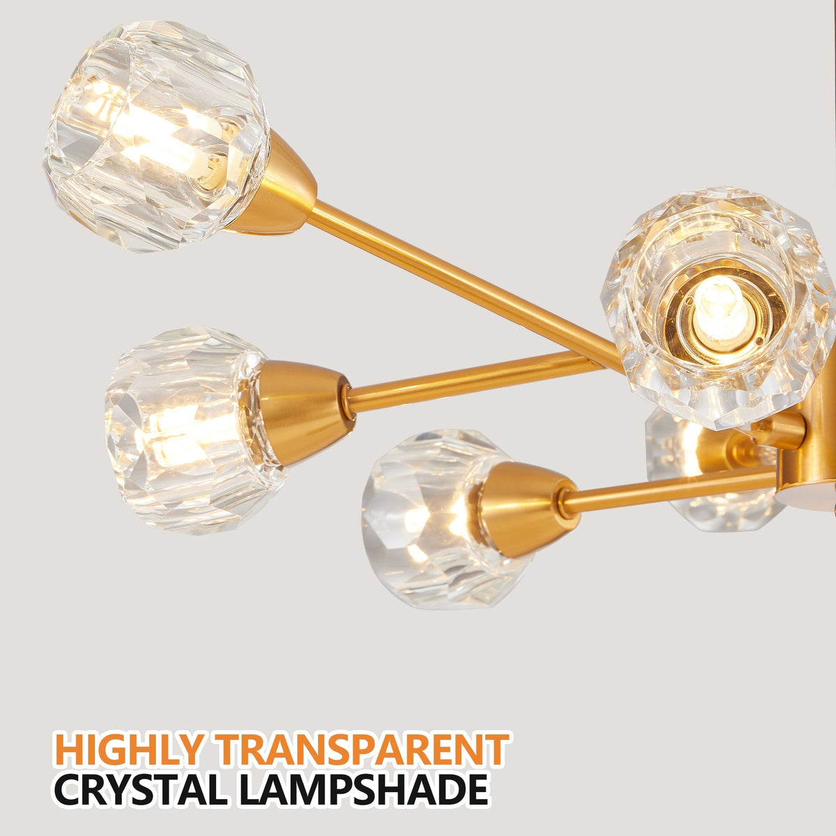 28" Modern Low-Profile Crystal Chandelier with 9 Lights, Gold – view 7