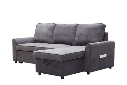 Modular L-Shaped Sofa Bed with Storage Chaise in Dark Grey Linen – view 2