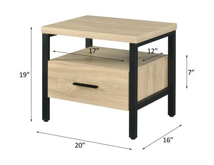 Modern Oak Finish Nightstand with Drawer, Open Shelf and Metal Legs – view 2