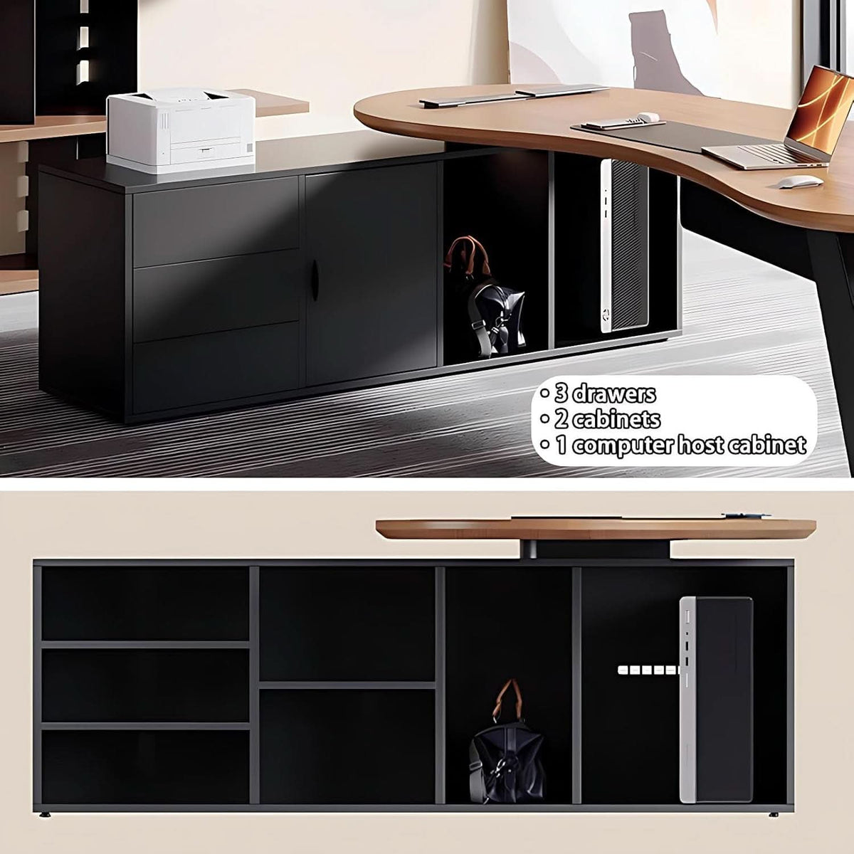 80-Inch L-Shaped Executive Desk with Storage Cabinets and Power Ports – view 3