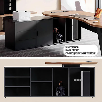 80-Inch L-Shaped Executive Desk with Storage Cabinets and Power Ports – view 3