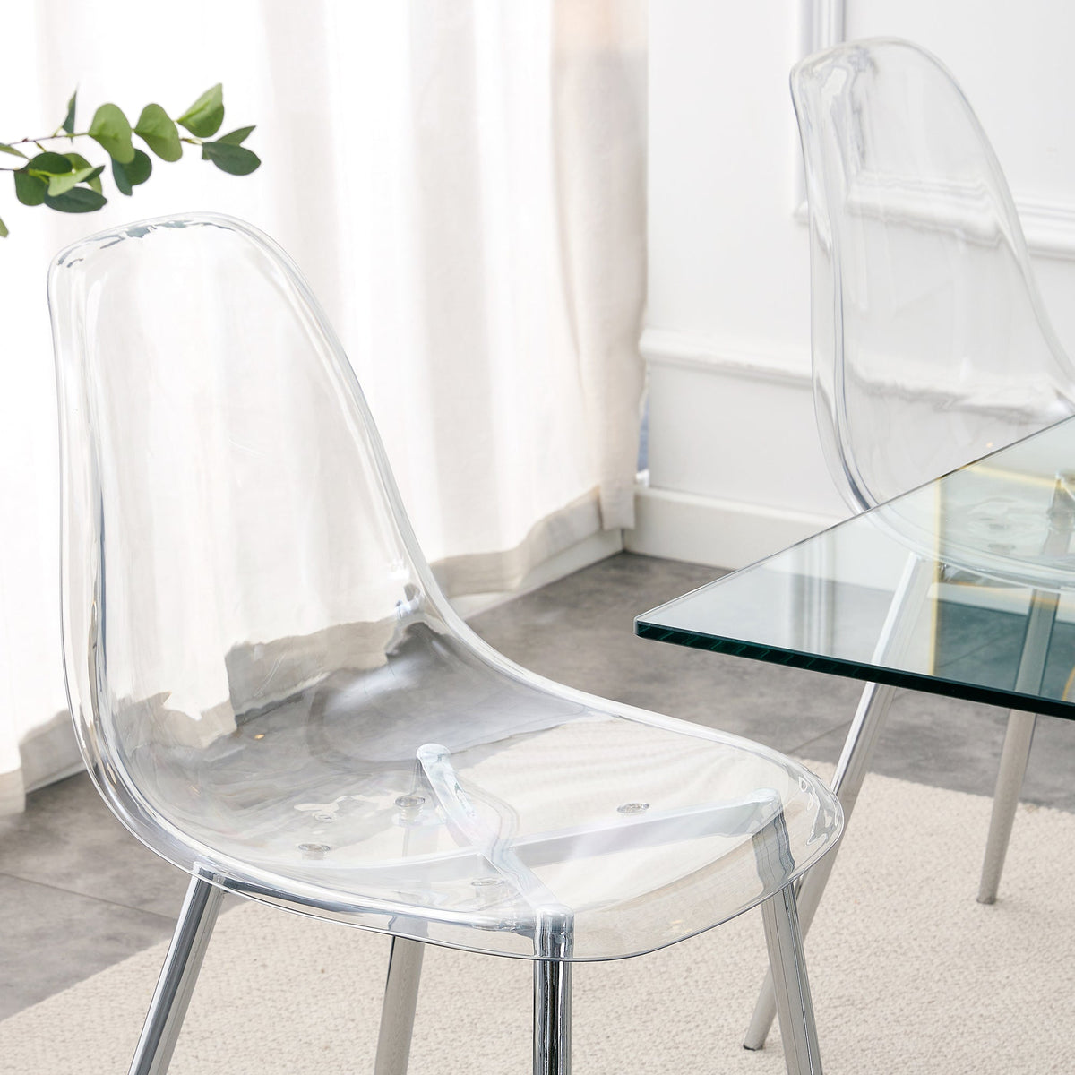 Modern Clear Transparent Dining Chairs with Silver Legs, Set of 6 – view 5