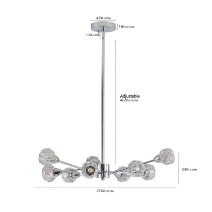 28" Modern Low-Profile Crystal Chandelier with 9 Lights, Chrome – view 9