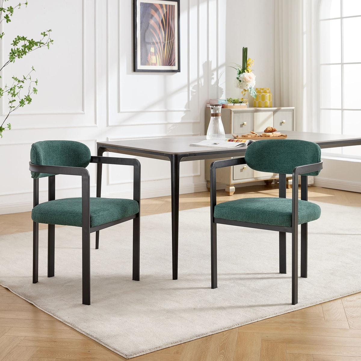 Upholstered Dining Arm Chairs with Metal Legs, Set of 2 – view 6