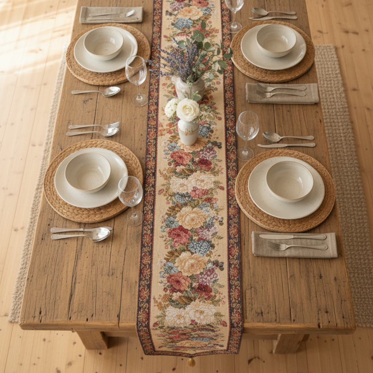 Morning Awakening Colorful Country Floral Woven Table Runner – view 4