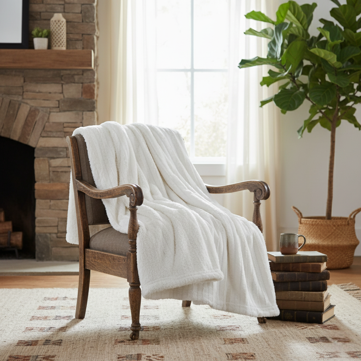 Polar Ivory White Faux Fur and Sherpa Throw Blanket, Reversible – view 10