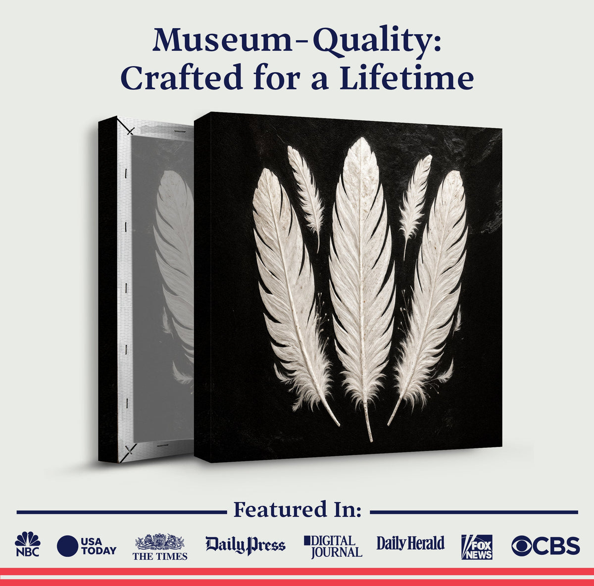 Minimalist Monochrome Feather Canvas Wall Art, Gallery Wrapped – view 6