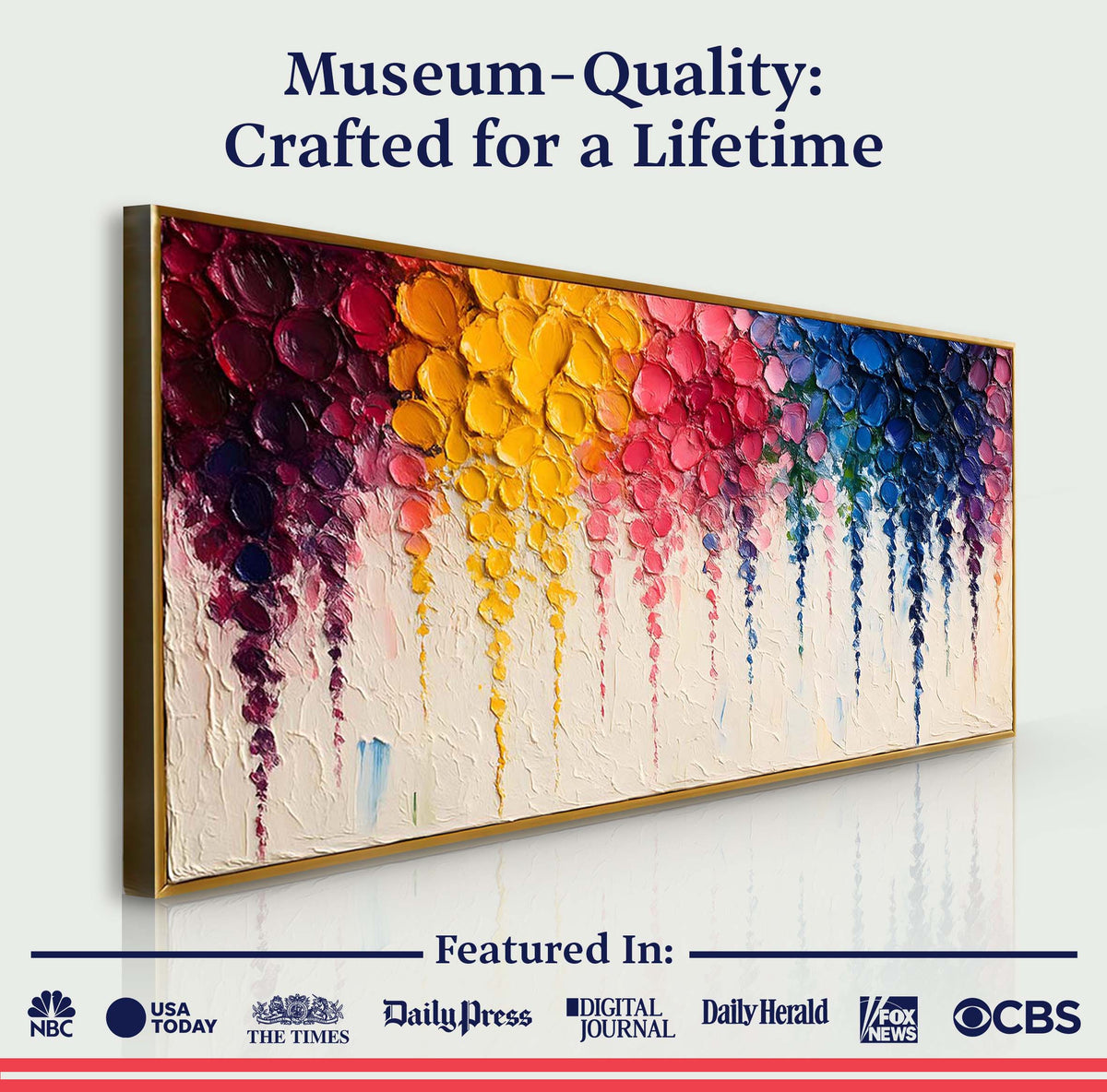 Rainbow Cascade Abstract Canvas Wall Art – Panoramic Gallery Wrap – view 6