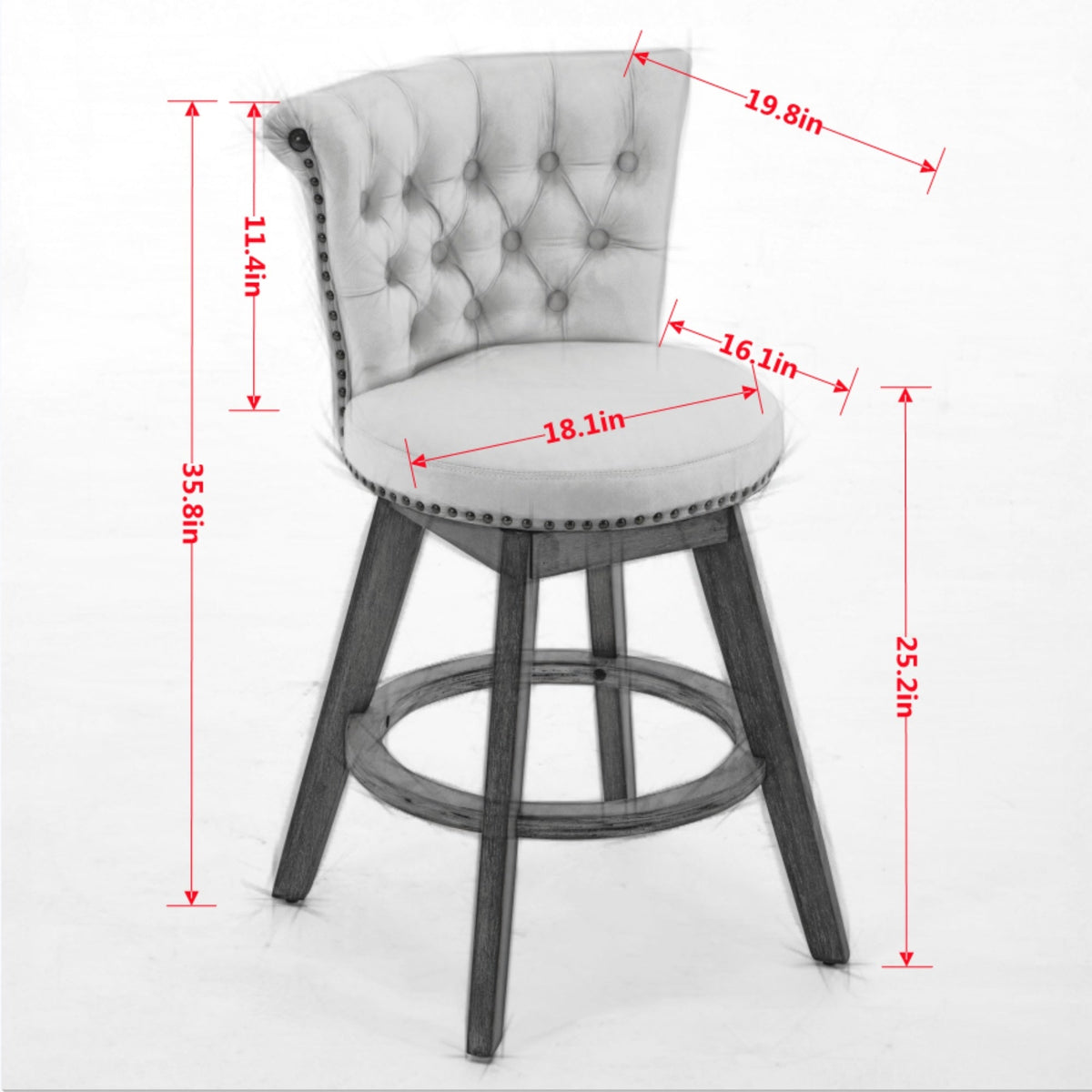 26" Gray Velvet Swivel Counter Height Bar Stools, Set of 2 – view 8