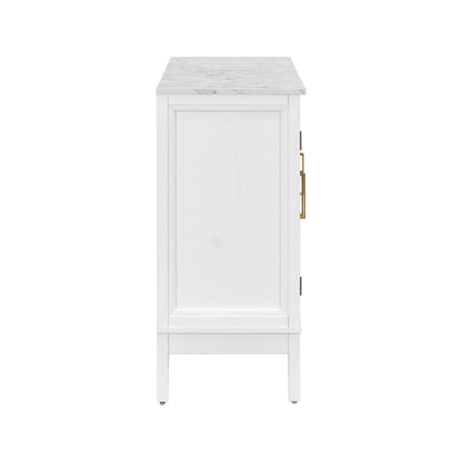 White 3-Door Storage Cabinet with Glass Panels and Gold Handles – view 10