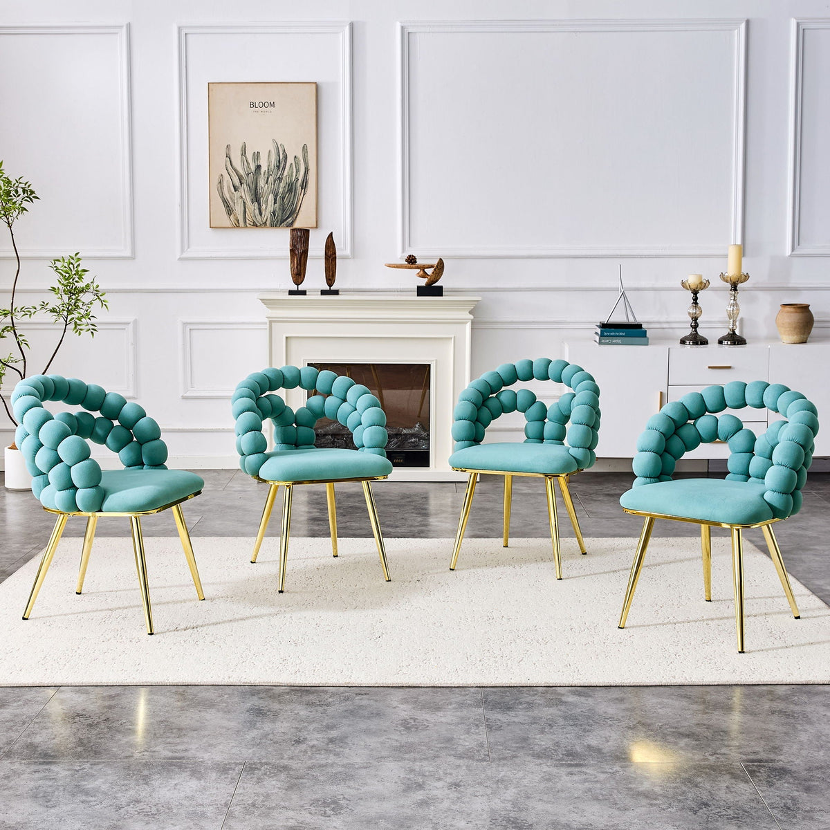 Puffy Bubble Ball Chain Upholstered Dining Chairs, Light Blue or Yellow – view 5