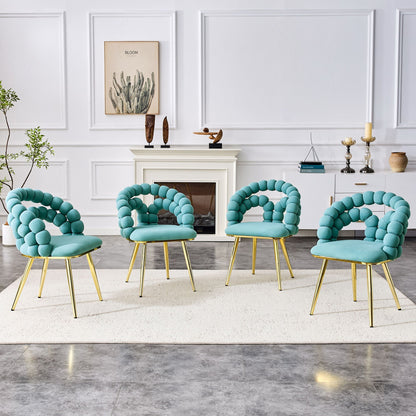Puffy Bubble Ball Chain Upholstered Dining Chairs, Light Blue or Yellow – view 5