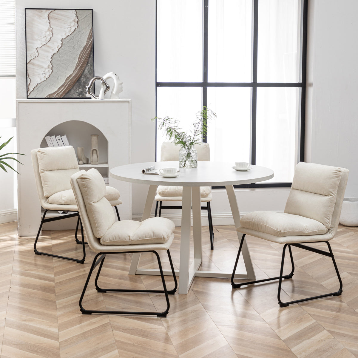 Innes 5-Piece Round Dining Set with Faux Leather Chairs, Vanilla White – view 3