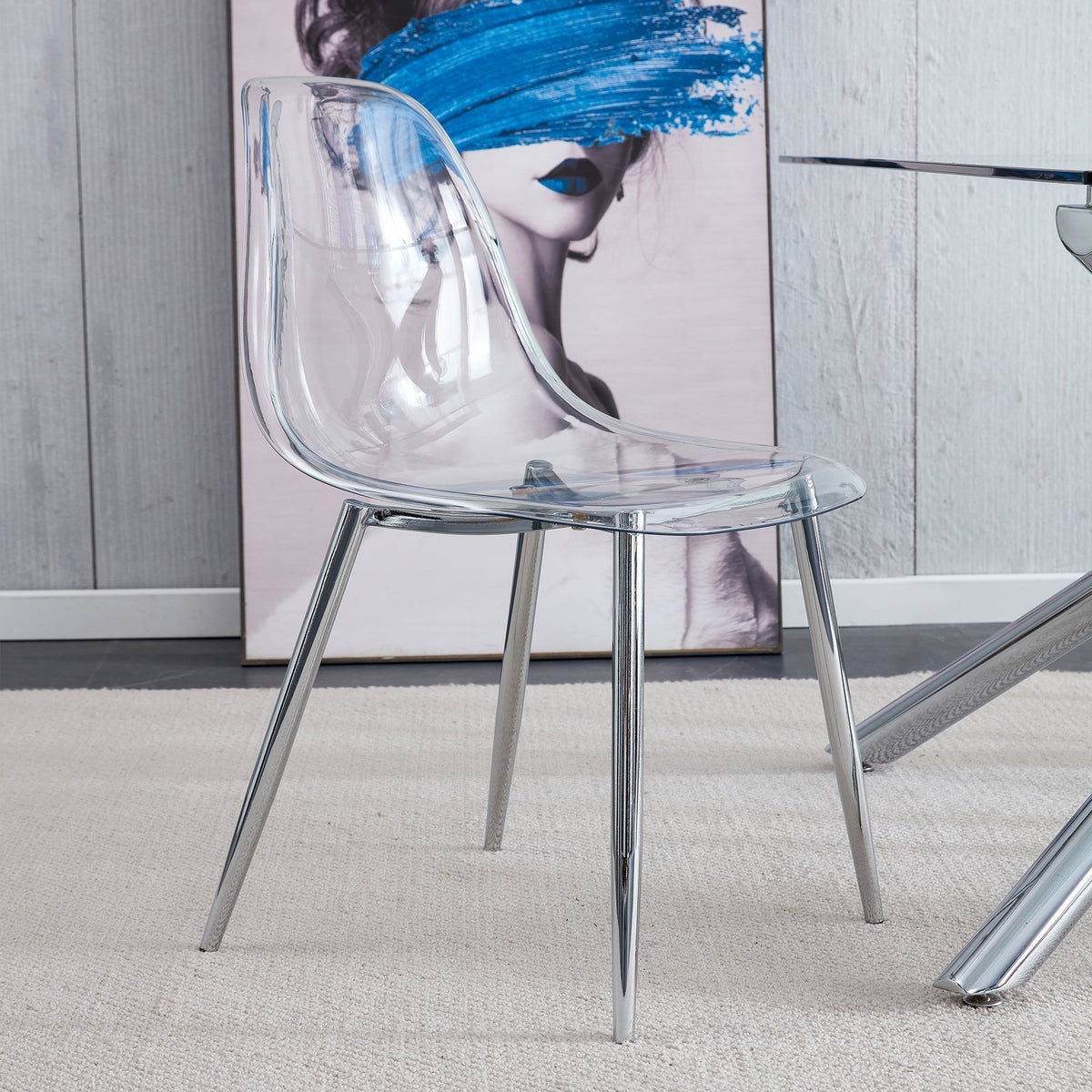 Modern Clear Transparent Dining Chairs with Silver Legs, Set of 6 – view 16