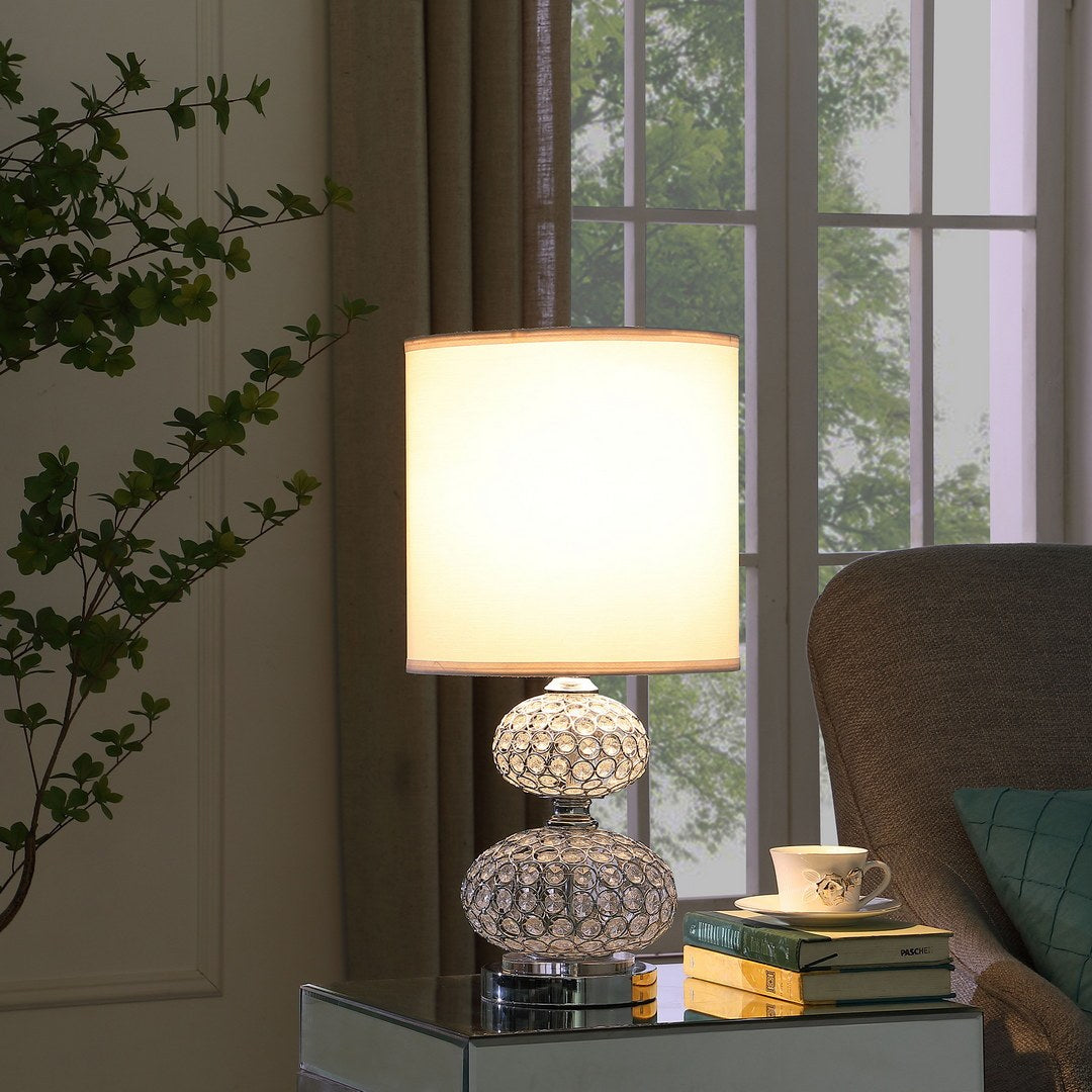 24 Inch Chrome Filigree Cage Table Lamp with Acrylic Beads, Silver – view 2