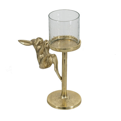 Gold Rabbit Pillar Candle Holder with Clear Glass Hurricane, 11 Inch – view 3