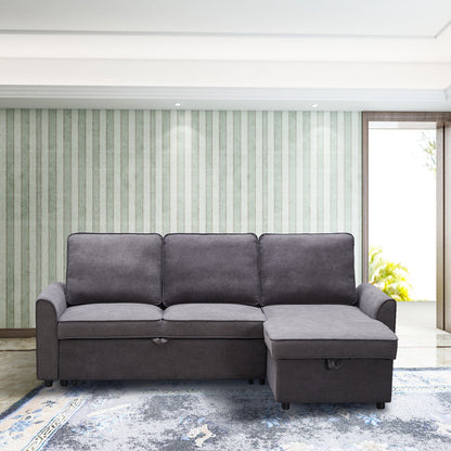 Modular L-Shaped Sofa Bed with Storage Chaise in Dark Grey Linen – view 7