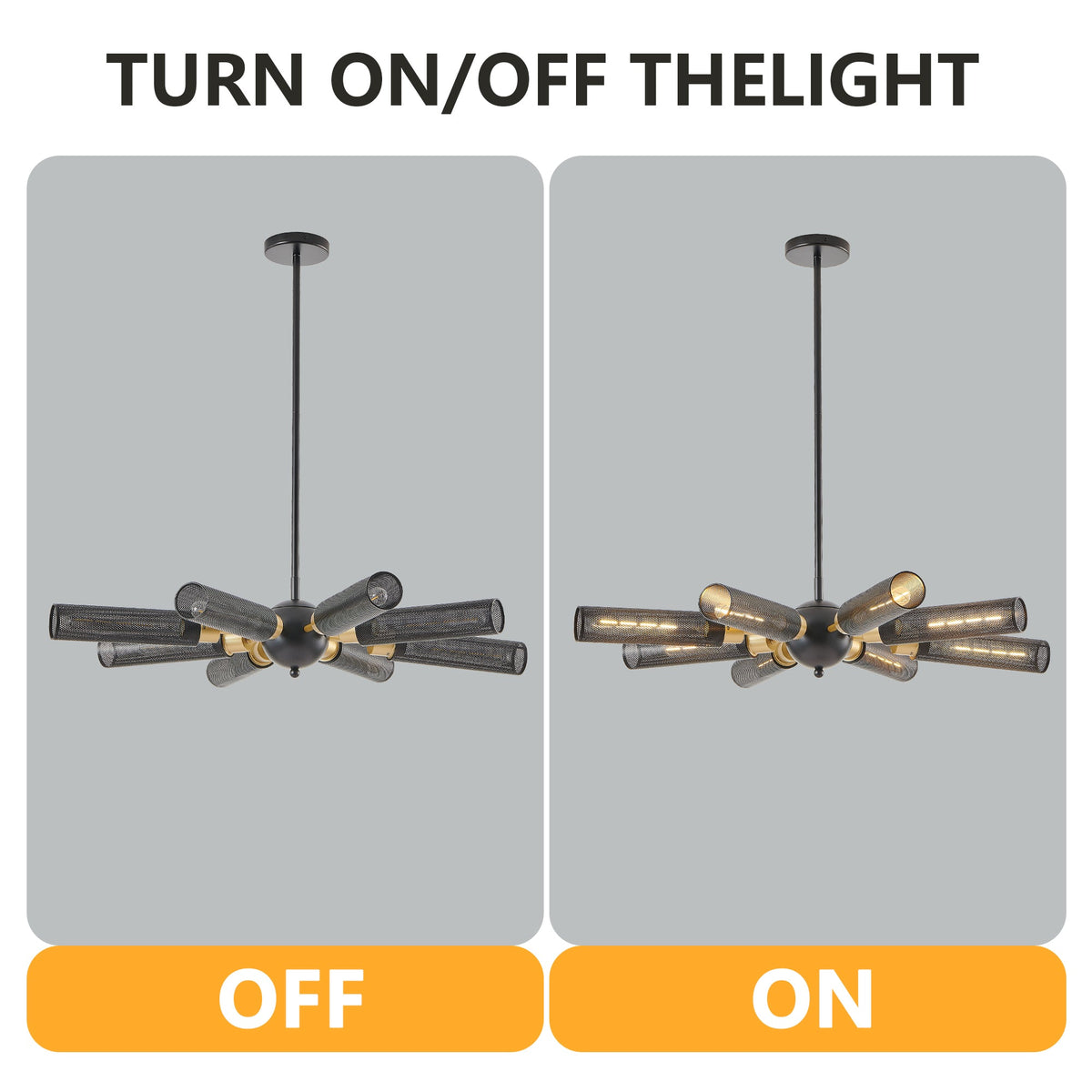 Modern Industrial Black Sputnik 8-Light Chandelier, Adjustable Height – view 6
