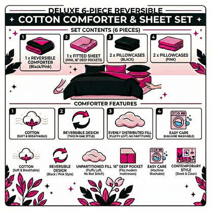 Hot Pink and Black Reversible Cotton Comforter Set with Zipper Cover – view 7