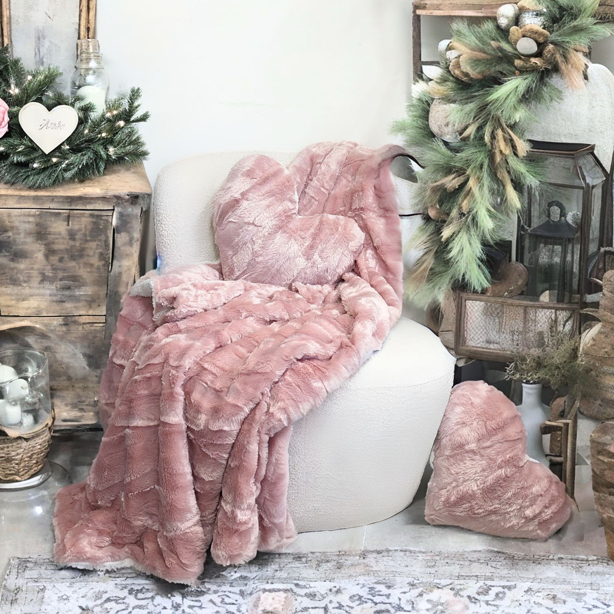 Dusty Rose Pink Faux Fur and Sherpa Throw Blanket – view 9