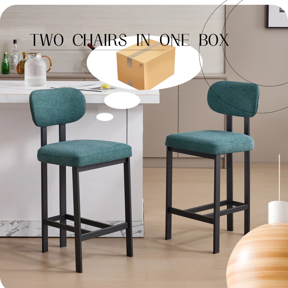 Modern Fabric Counter Height Stools with Metal Legs, Set of 2 – view 7
