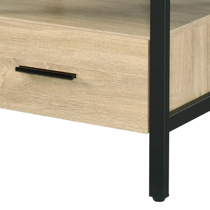 Modern Oak Finish Nightstand with Drawer, Open Shelf and Metal Legs – view 5