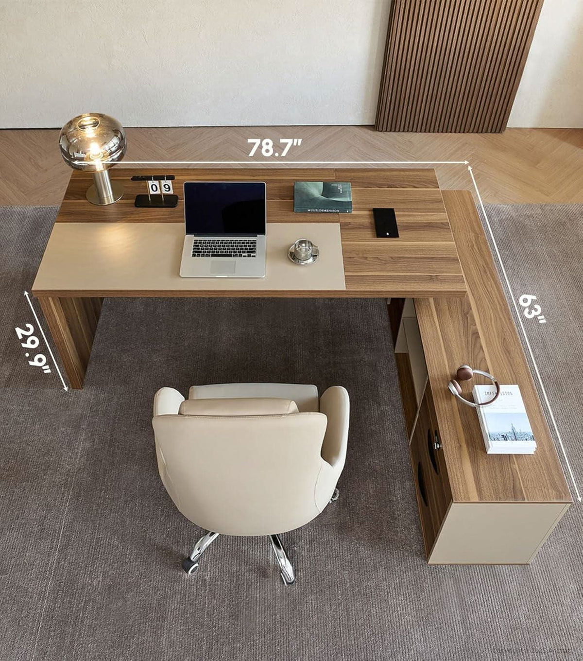 79-Inch L-Shaped Executive Desk with Lockable Drawers and Privacy Panel – view 2