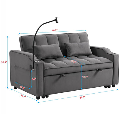 Dark Gray Velvet Sofa Bed with Trundle and USB Ports for Small Rooms – view 2