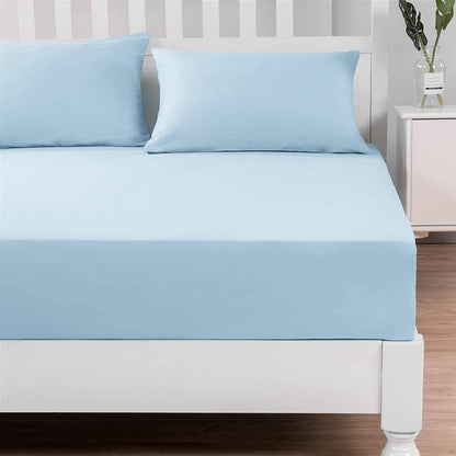 Light Sky Blue 100% Cotton Fitted Sheet and Pillowcase Set – view 3