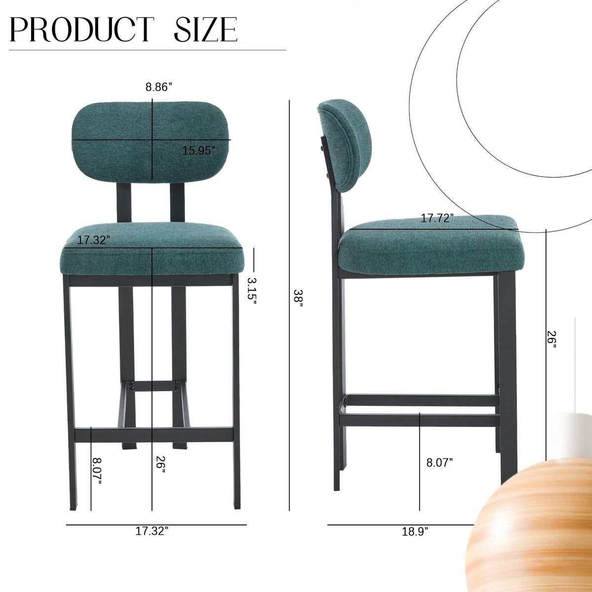Modern Fabric Counter Height Stools with Metal Legs, Set of 2 – view 8