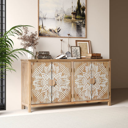 60 Inch Antique Brown and White Wood Accent Cabinet with 4 Doors – view 5