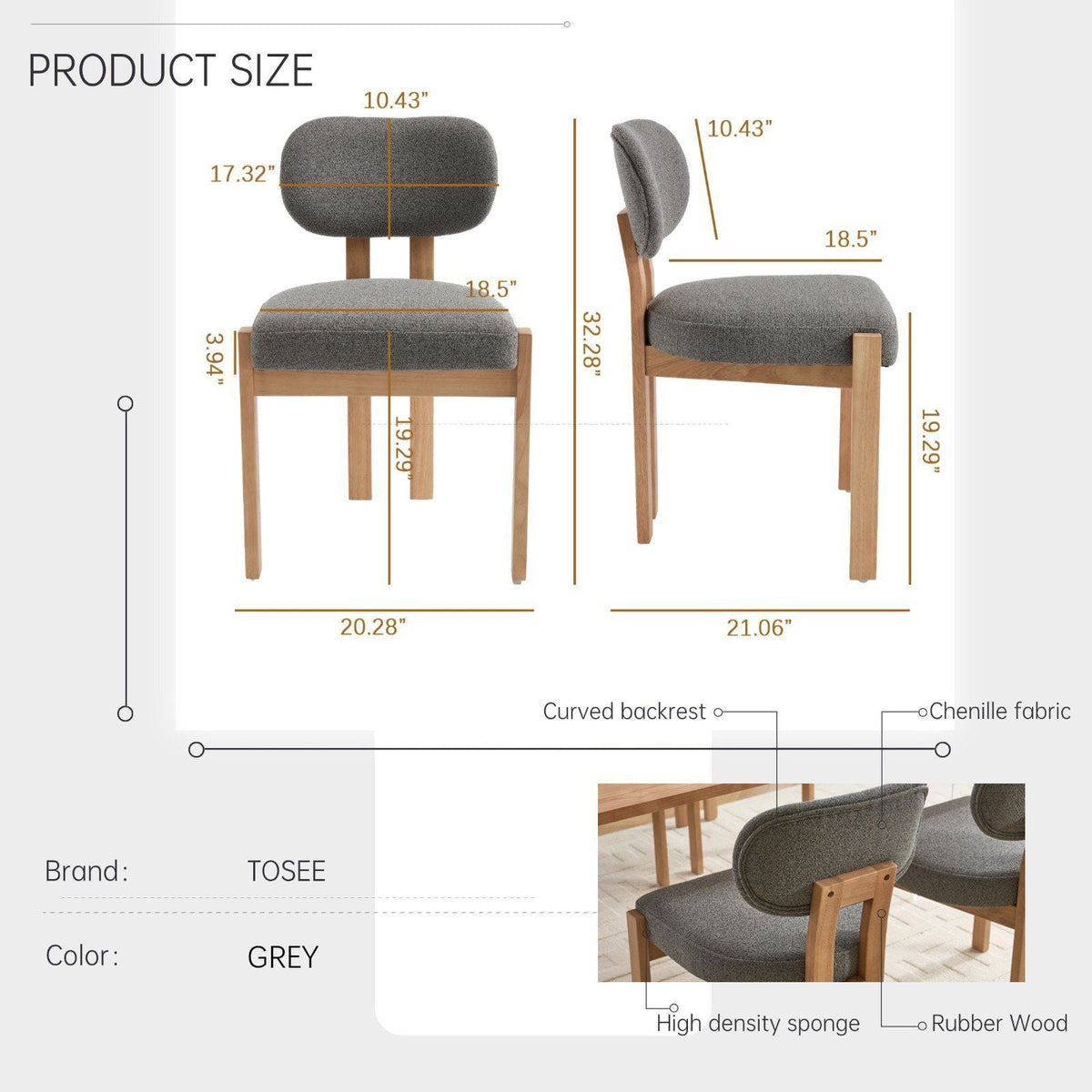 Upholstered Dining Chairs with Ergonomic Backrest, Set of 2 – view 10