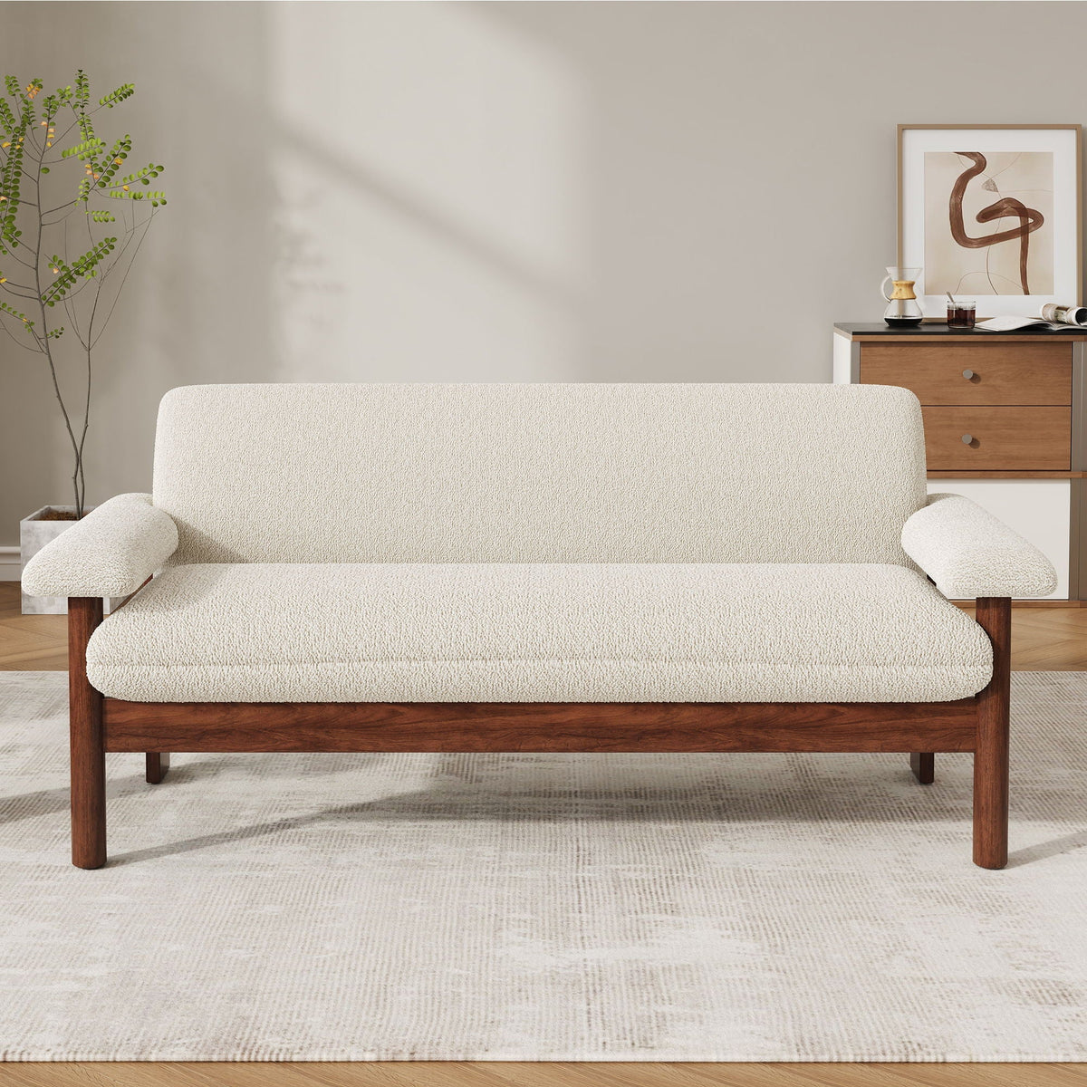 Fabric Loveseat Sofa with Armrest Pillows and Solid Rubberwood Frame – view 2
