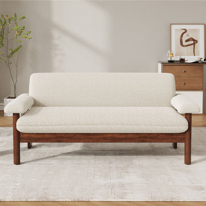 Fabric Loveseat Sofa with Armrest Pillows and Solid Rubberwood Frame – view 2