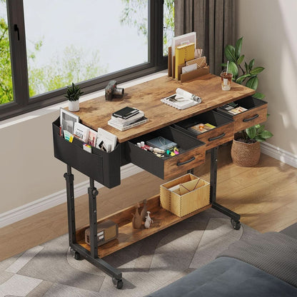 Rolling Height-Adjustable Computer Desk with Fabric Drawers – view 2