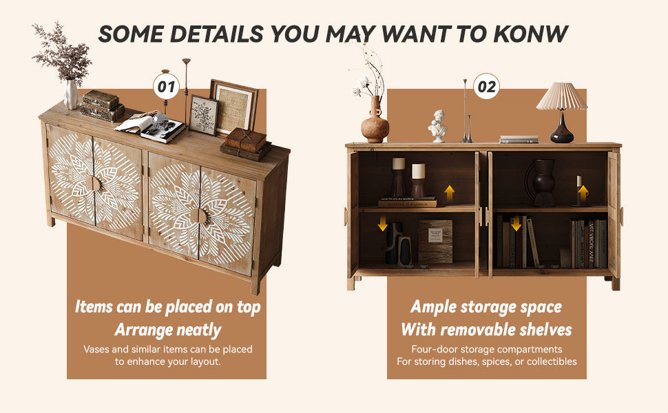 60 Inch Antique Brown and White Wood Accent Cabinet with 4 Doors – view 10