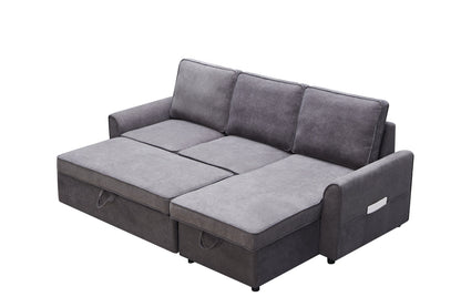 Modular L-Shaped Sofa Bed with Storage Chaise in Dark Grey Linen – view 3