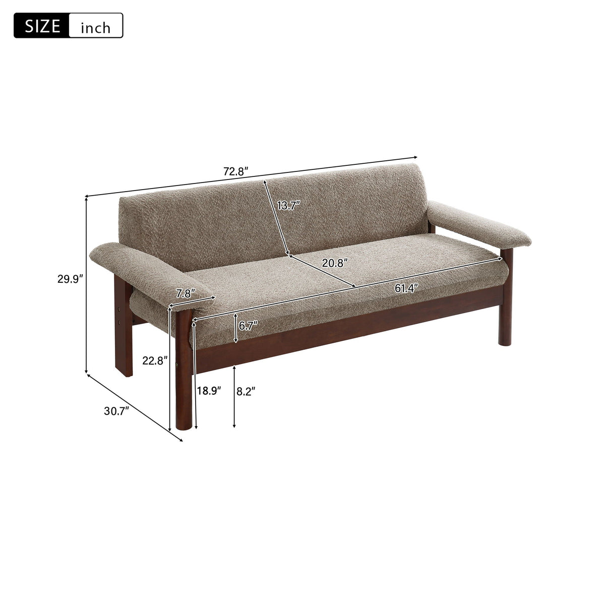 Fabric Loveseat Sofa with Armrest Pillows and Solid Rubberwood Frame – view 7