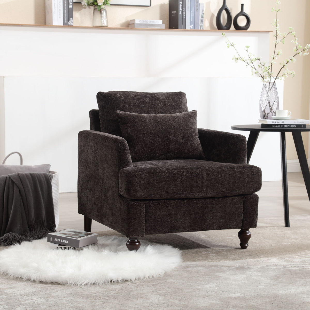 Mid Century Modern Tufted Armchair with Solid Wood Frame – view 11
