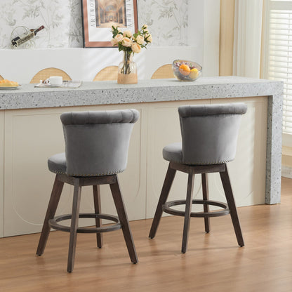 26" Gray Velvet Swivel Counter Height Bar Stools, Set of 2 – view 18